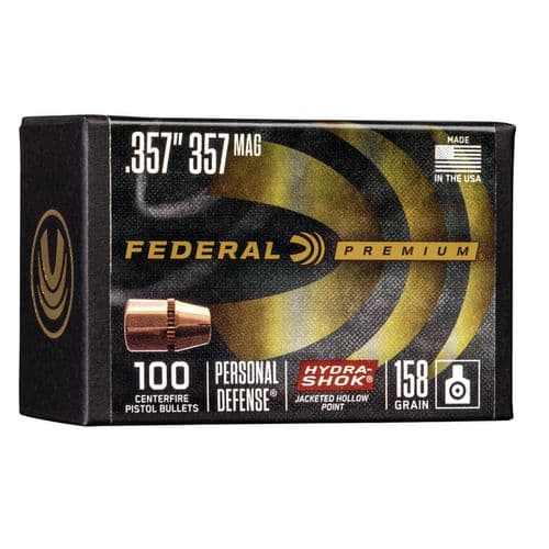 Federal PB357HS158 Hydra-Shok Component 357 Mag .357 158 GR Jacketed Hollow Point 100 Box Federal PB357HS158 Hydra-Shok Component 357 Mag .357 158 GR Jacketed Hollow Point 100 Box