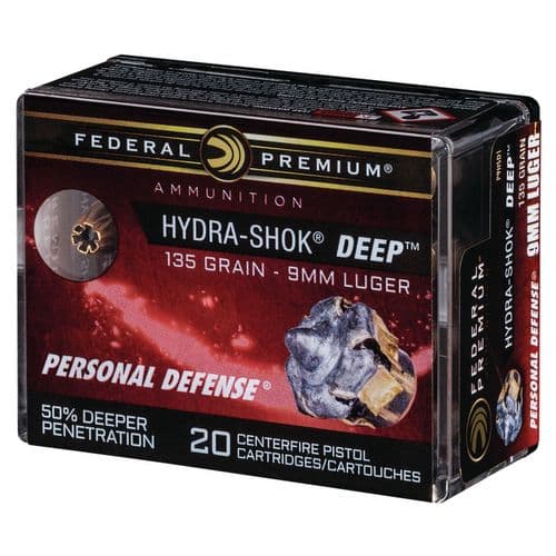 Federal P9HSD1 Premium Personal Defense 9mm Luger 135 gr Hydra-Shok Deep Hollow Point 20 Bx/ 10 Cs Federal P9HSD1 Premium Personal Defense 9mm Luger 135 gr Hydra-Shok Deep Hollow Point 20 Bx/ 10 Cs