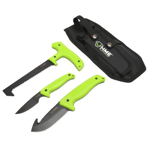 HME KN3PFK 3-Piece Fixed Set 420HC Stainless Steel Black Oxide Skinner w/Gut Hook/Saw/Caper Thermoplastic Rubber Green HME KN3PFK 3-Piece Fixed Set 420HC Stainless Steel Black Oxide Skinner w/Gut Hook/Saw/Caper Thermoplastic Rubber Green
