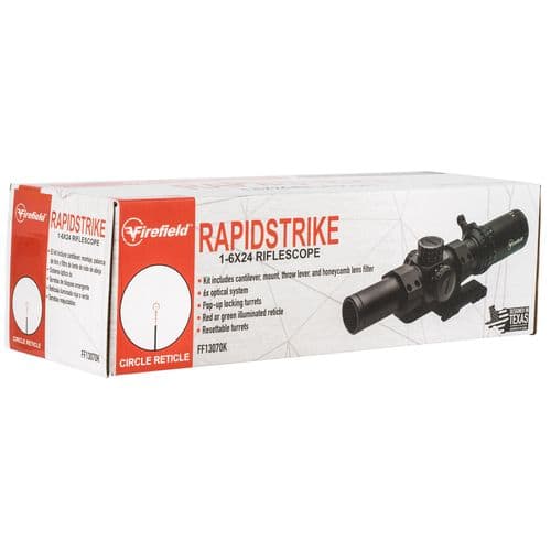 Firefield Rapid Strike 1-6x 24mm Obj 102-18.20 ft @ 100 yds FOV 30mm Tube Matte Black Finish Illuminated Red/Green Circle Dot Firefield Rapid Strike 1-6x 24mm Obj 102-18.20 ft @ 100 yds FOV 30mm Tube Matte Black Finish Illuminated Red/Green Circle Dot