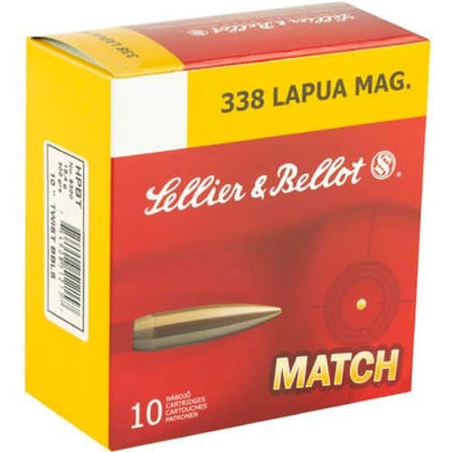 S&B Match Ammunition .338 Lapua Magnum Boat Tail Hollow Point 300 Grain 10 Round Box S&B Match Ammunition .338 Lapua Magnum Boat Tail Hollow Point 300 Grain 10 Round Box