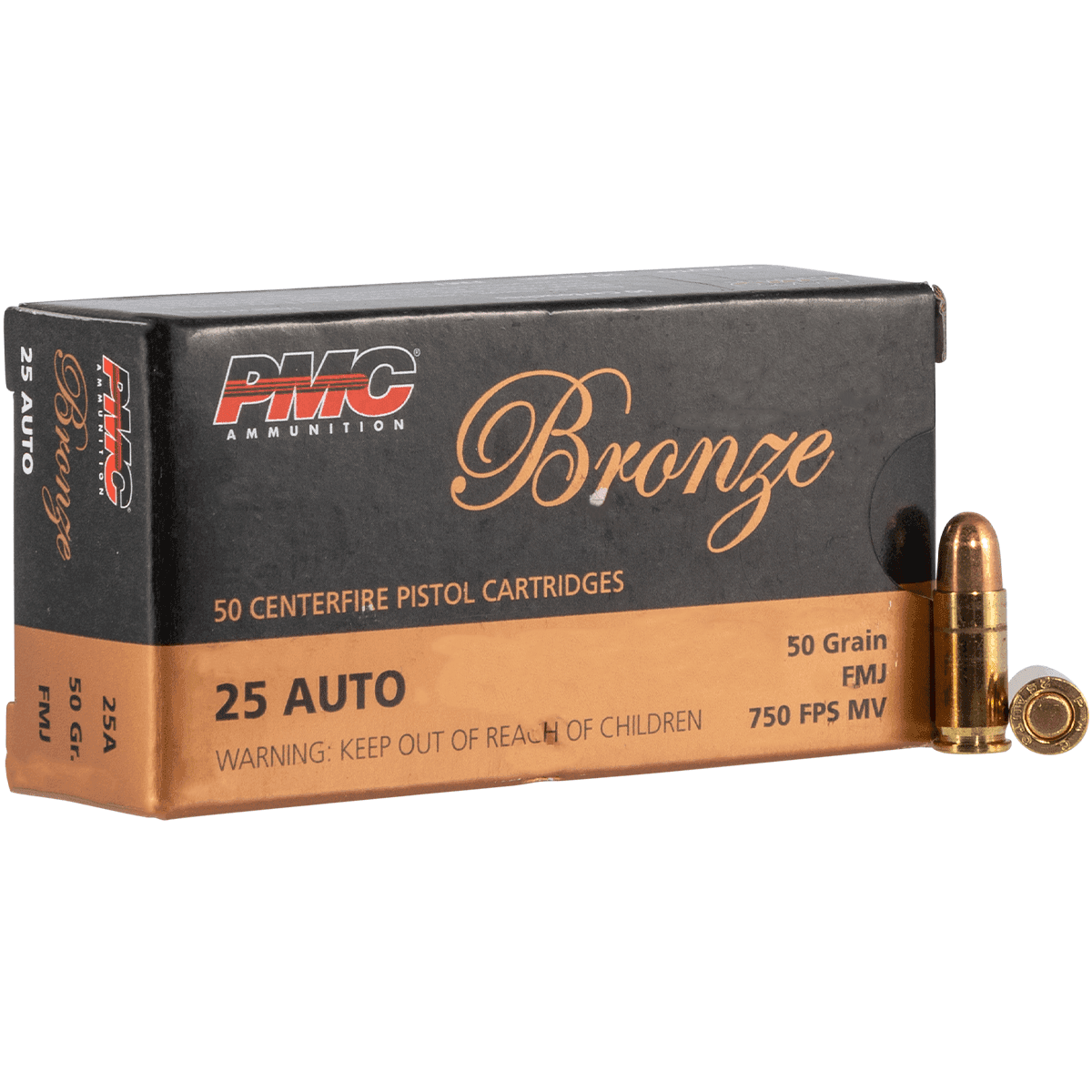 PMC Ammo Bronze Ammunition .25 Auto 50gr FMJ 50 Round Box PMC Ammo Bronze Ammunition .25 Auto 50gr FMJ 50 Round Box