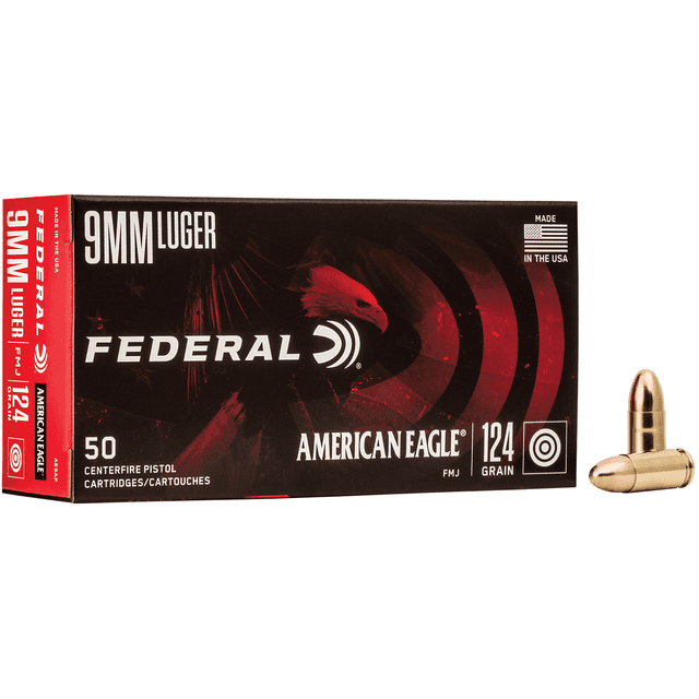 Federal AE9AP American Eagle 9mm Luger Handgun Ammo 124 gr FMJ 50 Per Box Federal AE9AP American Eagle 9mm Luger Handgun Ammo 124 gr FMJ 50 Per Box
