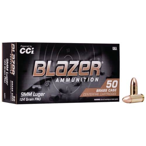 Blazer Brass 9mm Luger 124 Grain FMJ Ammo 50 Per Box Blazer Brass 9mm Luger 124 Grain FMJ Ammo 50 Per Box