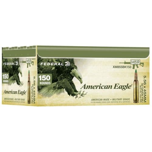 Federal XM855 5.56 NATO 62 Grain Green Tip FMJ-BT 150 Round Box Federal XM855 5.56 NATO 62 Grain Green Tip FMJ-BT 150 Round Box