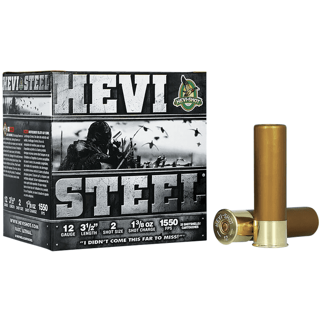 HEVI-Shot HS65002 HEVI-Steel 12 Gauge 3.50" 1 3/8 oz 2 Shot 25 Per Box HEVI-Shot HS65002 HEVI-Steel 12 Gauge 3.50" 1 3/8 oz 2 Shot 25 Per Box