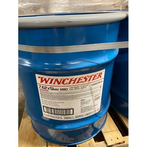 Winchester M80 7.62x51mm 149gr FMJ Bulk Ammo Drum 7500 Rounds Winchester M80 7.62x51mm 149gr FMJ Bulk Ammo Drum 7500 Rounds