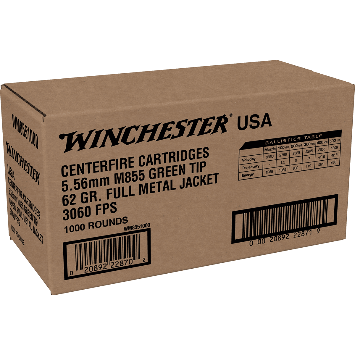 Winchester 5.56x45mm NATO M855 Green Tip 62gr FMJ 1000rd Bulk Ammo Winchester 5.56x45mm NATO M855 Green Tip 62gr FMJ 1000rd Bulk Ammo