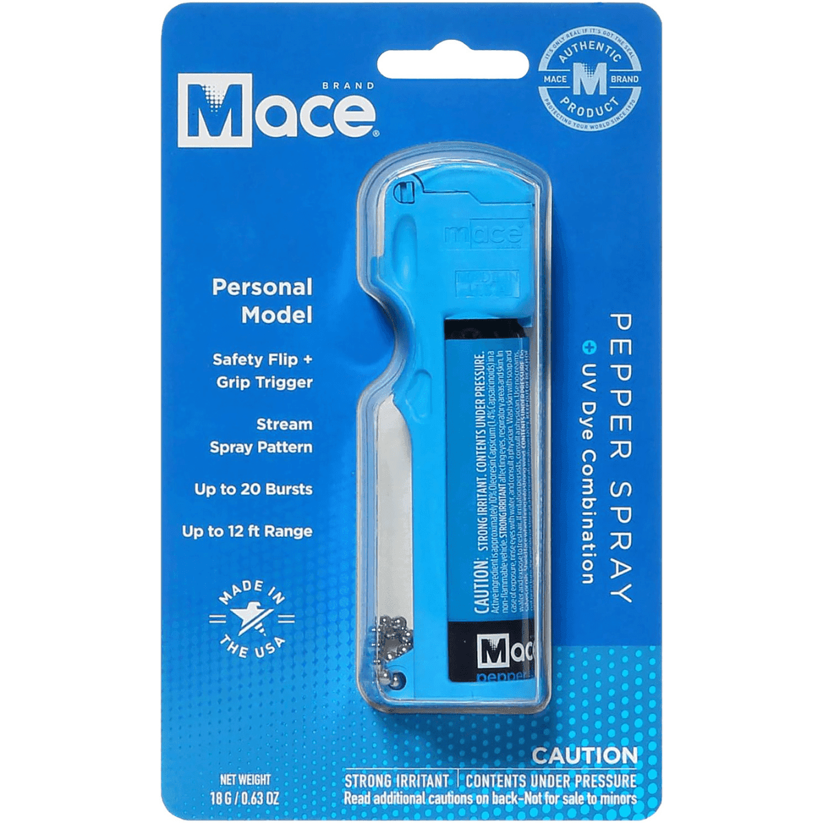 Mace Personal Pepper Spray, OC Pepper/UV Dye 20 Burst 12ft Neon Blue Includes Keychain - 80727 Mace Personal Pepper Spray, OC Pepper/UV Dye 20 Burst 12ft Neon Blue Includes Keychain - 80727