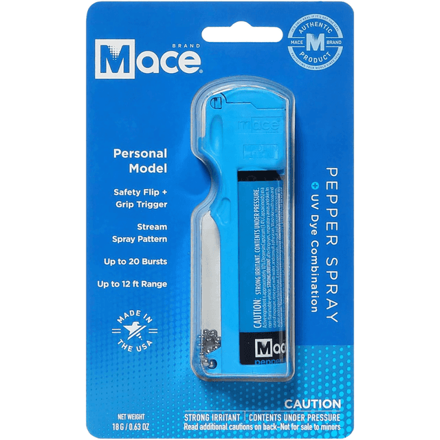 Mace Personal Pepper Spray, OC Pepper/UV Dye 20 Burst 12ft Neon Blue Includes Keychain - 80727 Mace Personal Pepper Spray, OC Pepper/UV Dye 20 Burst 12ft Neon Blue Includes Keychain - 80727