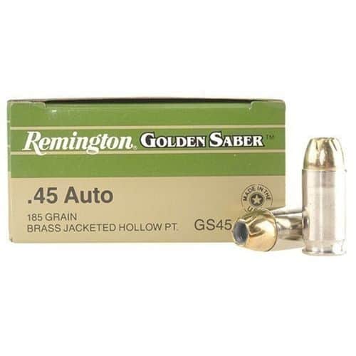 Remington Golden Saber .45 ACP 185 Grain JHP 25 Round Box Remington Golden Saber .45 ACP 185 Grain JHP 25 Round Box