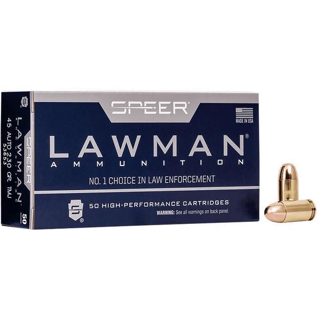 Speer Lawman 45 ACP 230 gr Total Metal Jacket Flat Nose (TMJFN) Handgun Ammo Speer Lawman 45 ACP 230 gr Total Metal Jacket Flat Nose (TMJFN) Handgun Ammo