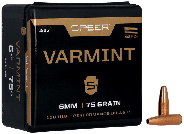Speer 1205 Varmint 6mm .243 75 gr Jacket Hollow Point 100 Per Box Speer 1205 Varmint 6mm .243 75 gr Jacket Hollow Point 100 Per Box
