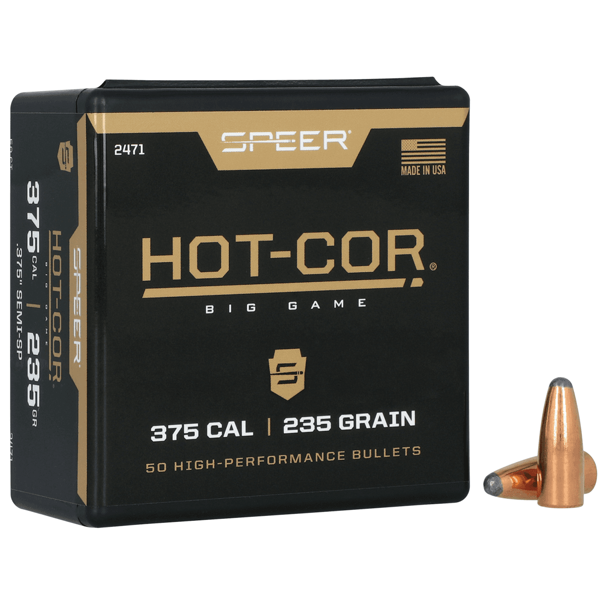 Speer 2471 Hot-Cor 375 Cal .375 235 gr Semi Spitzer Soft Point 50 Per Box Speer 2471 Hot-Cor 375 Cal .375 235 gr Semi Spitzer Soft Point 50 Per Box