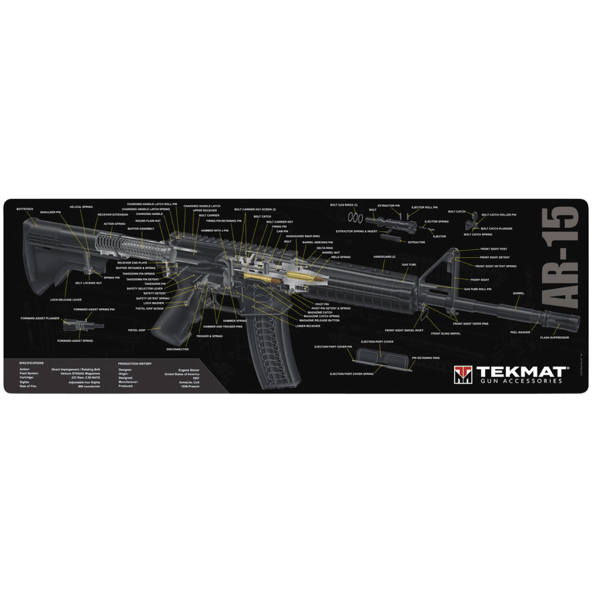 TekMat Cleaning Mat Black/White Rubber 12"x36" AR-15 3D Cutaway TekMat Cleaning Mat Black/White Rubber 12"x36" AR-15 3D Cutaway