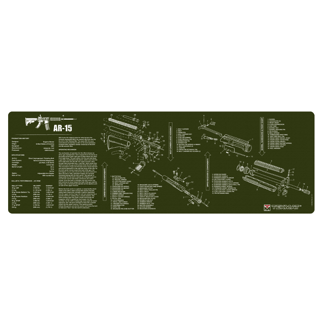 TekMat AR-15 Cleaning Mat OD Green Rubber 12"x36" AR-15 Parts Diagram TekMat AR-15 Cleaning Mat OD Green Rubber 12"x36" AR-15 Parts Diagram