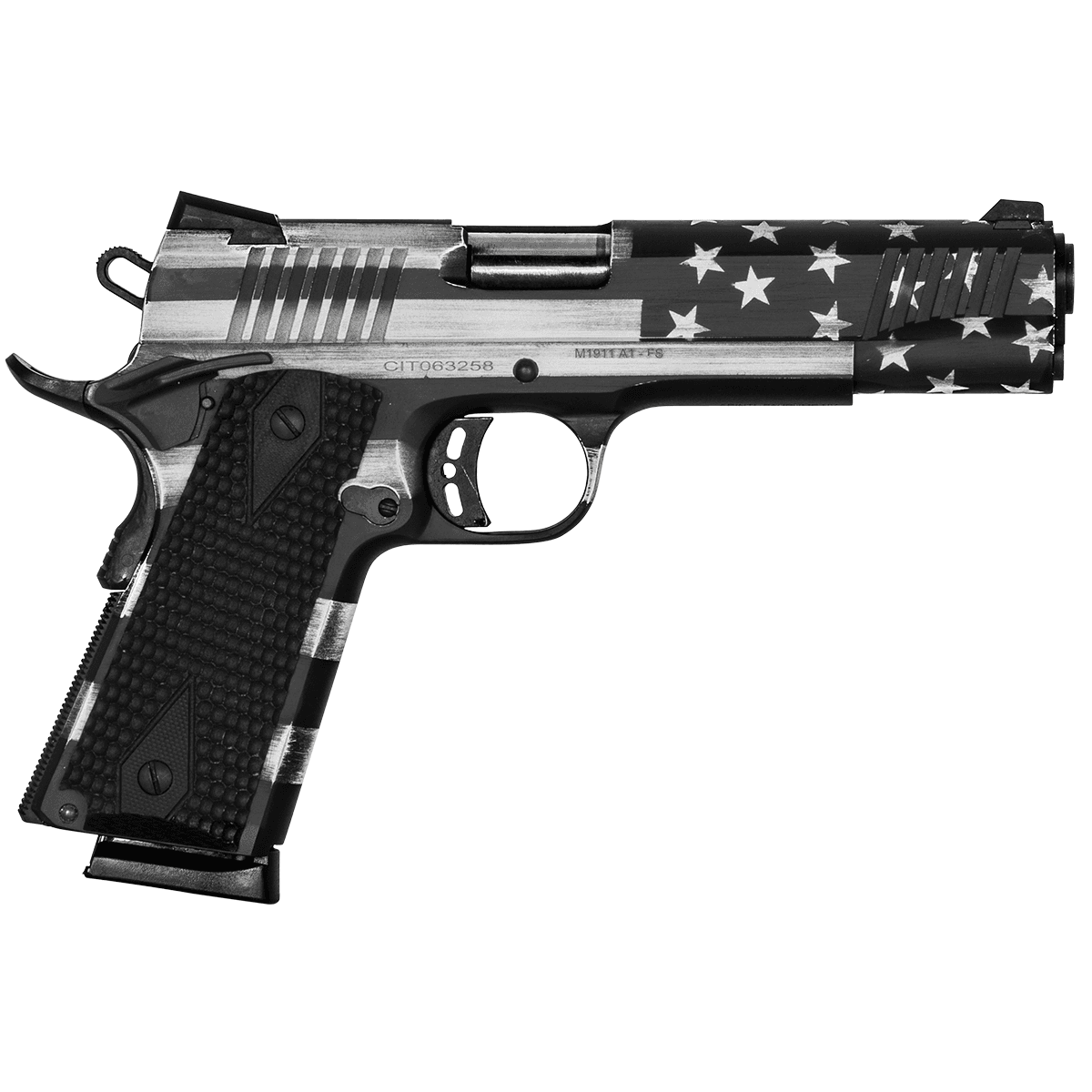 Citadel CITC45FSPUSG M1911 Flag 45 ACP 8+1, 5" Stainless Steel Barrel, American Flag Gray Cerakote Serrated Steel Slide, Frame w/Beavertail, Features Matching Ammo Can, Ambidextrous Citadel CITC45FSPUSG M1911 Flag 45 ACP 8+1, 5" Stainless Steel Barrel, American Flag Gray Cerakote Serrated Steel Slide, Frame w/Beavertail, Features Matching Ammo Can, Ambidextrous