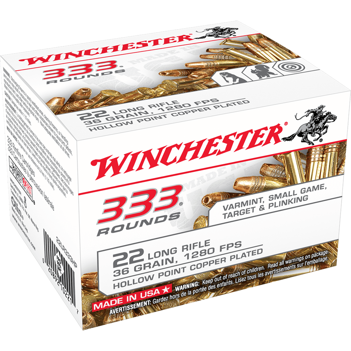 Winchester .22 LR 36 Grain Copper-Plated Hollow Points 333 Round Pack Winchester .22 LR 36 Grain Copper-Plated Hollow Points 333 Round Pack