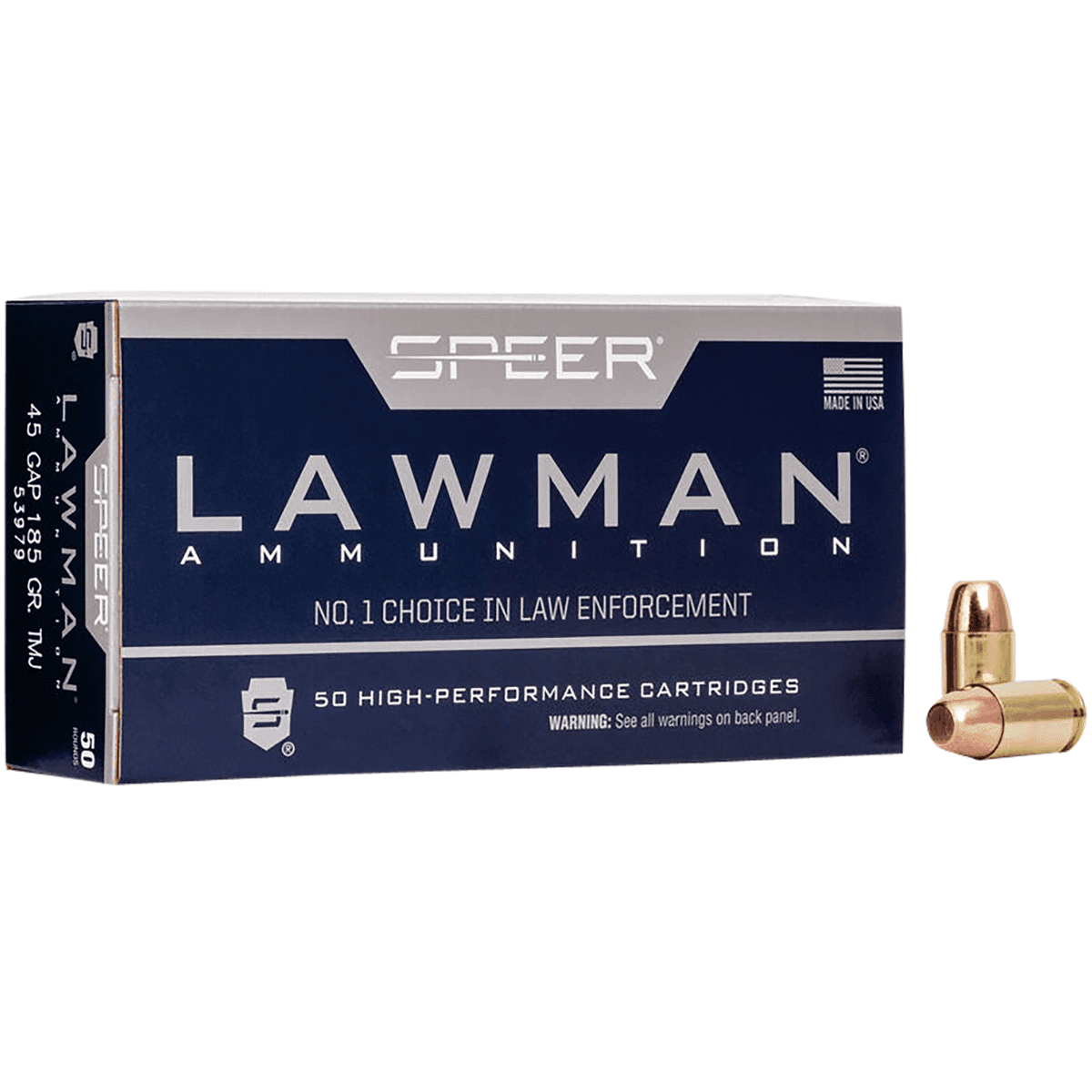 Speer Lawman 45 GAP Total Metal Jacket Flat Nose 185 grain, 50 Per Box - 53979 Speer Lawman 45 GAP Total Metal Jacket Flat Nose 185 grain, 50 Per Box - 53979