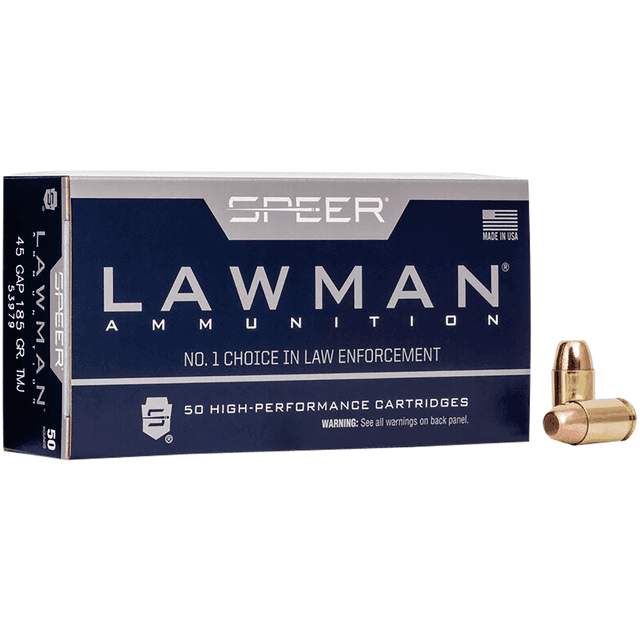 Speer Lawman 45 GAP Total Metal Jacket Flat Nose 185 grain, 50 Per Box - 53979 Speer Lawman 45 GAP Total Metal Jacket Flat Nose 185 grain, 50 Per Box - 53979