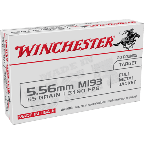 Winchester WM193 5.56mm Ammo 55gr FMJ 20rds Winchester WM193 5.56mm Ammo 55gr FMJ 20rds