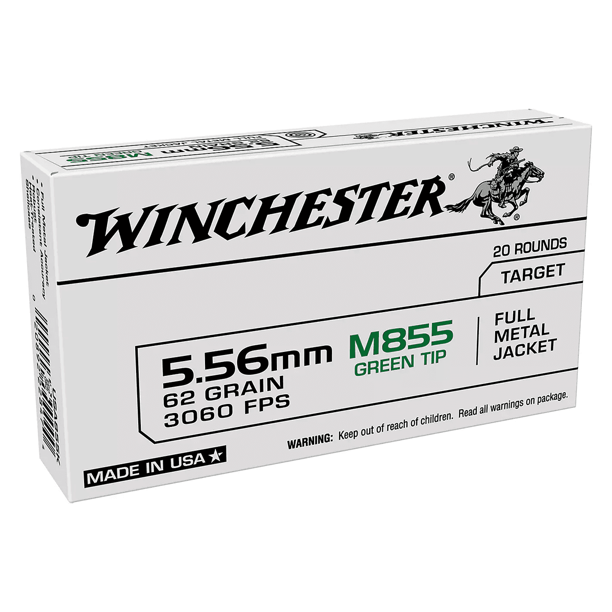 Winchester Ammo WM855K USA M855 Green Tip 5.56x45mm NATO 62 gr Full Metal Jacket Lead Core 20 Per Box Winchester Ammo WM855K USA M855 Green Tip 5.56x45mm NATO 62 gr Full Metal Jacket Lead Core 20 Per Box