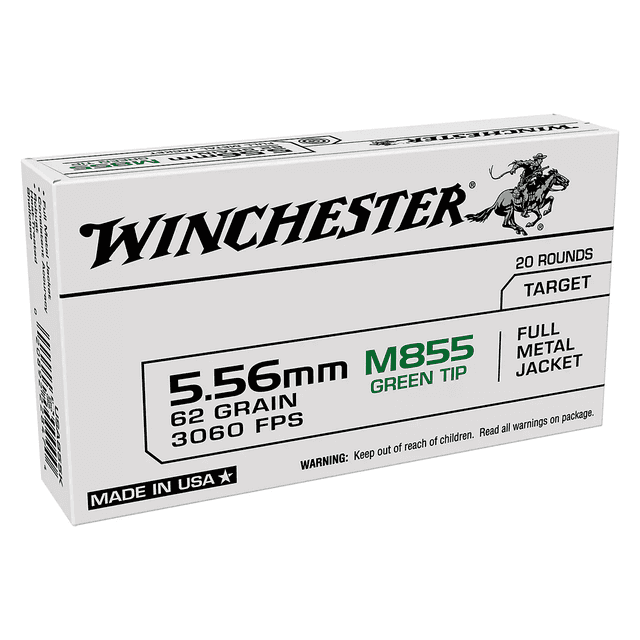 Winchester Ammo WM855K USA M855 Green Tip 5.56x45mm NATO 62 gr Full Metal Jacket Lead Core 20 Per Box Winchester Ammo WM855K USA M855 Green Tip 5.56x45mm NATO 62 gr Full Metal Jacket Lead Core 20 Per Box