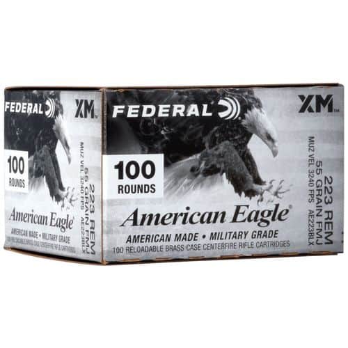 Federal American Eagle .223 Rem 55 gr Full Metal Jacket Boat Tail 100 Round Box Federal American Eagle .223 Rem 55 gr Full Metal Jacket Boat Tail 100 Round Box