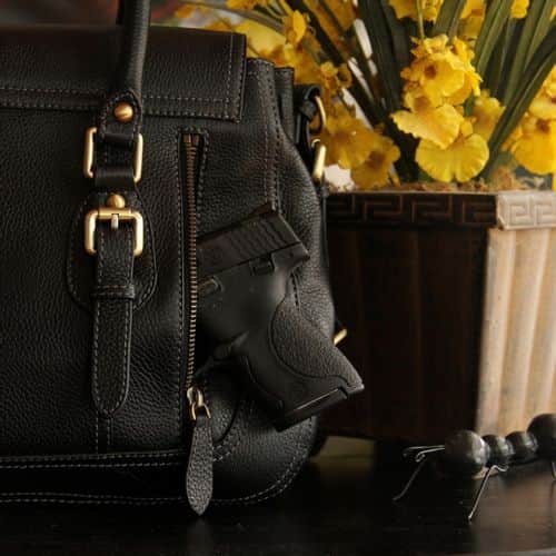 Concealed Carrie Aged Black Leather Satchel Concealed Carrie Aged Black Leather Satchel