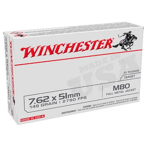 Winchester M80 7.62x51mm Ammo 149gr FMJ Winchester M80 7.62x51mm Ammo 149gr FMJ