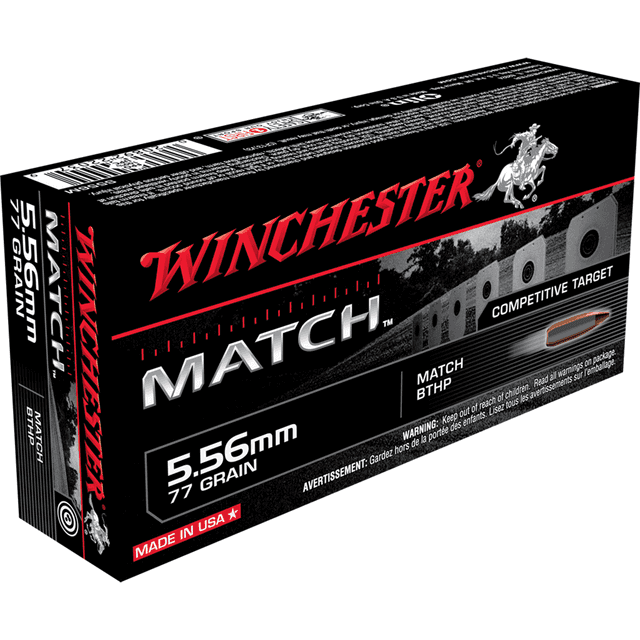 Winchester 5.56mm 77 Grain Match BTHP Competitive Target 20rd Box Winchester 5.56mm 77 Grain Match BTHP Competitive Target 20rd Box