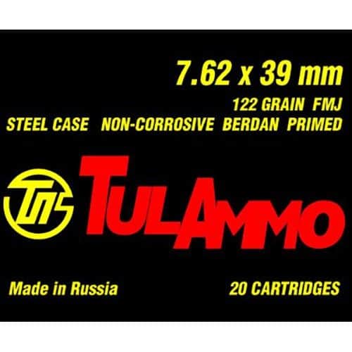 TulAmmo Ammunition 7.62x39mm 122 Grain Full Metal Jacket Steel Case Berdan Primed UL76201 TulAmmo Ammunition 7.62x39mm 122 Grain Full Metal Jacket Steel Case Berdan Primed UL76201