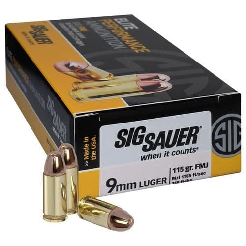Sig Sauer Elite Ball 9mm Luger 115 gr Full Metal Jacket - E9MMB150 Sig Sauer Elite Ball 9mm Luger 115 gr Full Metal Jacket - E9MMB150