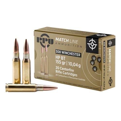 PPU 308 155 gr HPBT Match Precision Rifle Ammo PPU 308 155 gr HPBT Match Precision Rifle Ammo