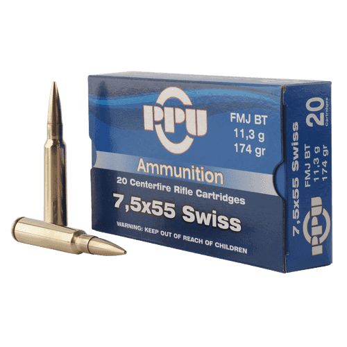 PPU Metric Rifle 7.5x55mm Swiss 174 gr Full Metal Jacket Boat Tail - PP7SF PPU Metric Rifle 7.5x55mm Swiss 174 gr Full Metal Jacket Boat Tail - PP7SF