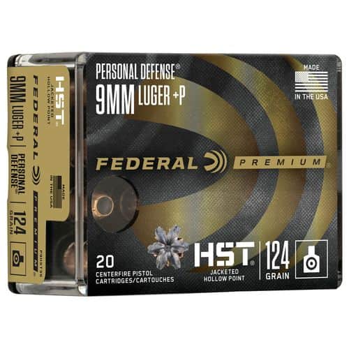 Federal P9HST3S Premium Personal Defense 9mmLuger+P 124gr HST Jacketed Hollow Point 20 Per Box Federal P9HST3S Premium Personal Defense 9mmLuger+P 124gr HST Jacketed Hollow Point 20 Per Box