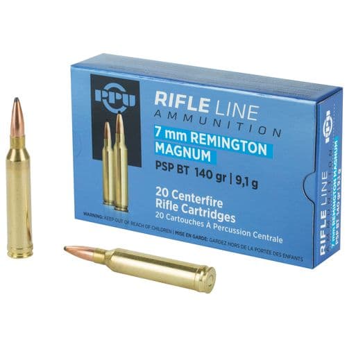 PPU Standard Rifle 7mm Rem Mag 140 gr Pointed Soft Point Boat-Tail (PSPBT) - PP7RM1 PPU Standard Rifle 7mm Rem Mag 140 gr Pointed Soft Point Boat-Tail (PSPBT) - PP7RM1