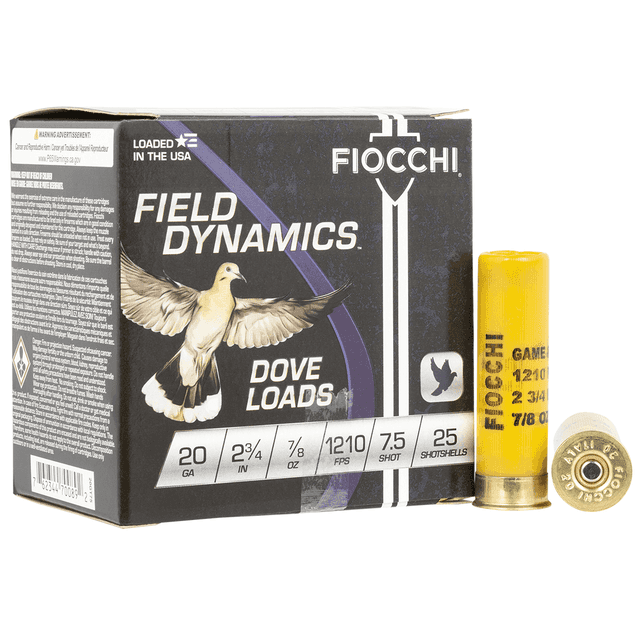 Fiocchi Dove & Quail 20 Gauge 2.75" 7/8 oz 7.5 Shot Shotgun Ammo Fiocchi Dove & Quail 20 Gauge 2.75" 7/8 oz 7.5 Shot Shotgun Ammo