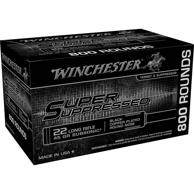 Winchester Ammo Super Suppressed 22 LR 45 gr Black Copper Plated Round Nose - SUP22LRB Winchester Ammo Super Suppressed 22 LR 45 gr Black Copper Plated Round Nose - SUP22LRB