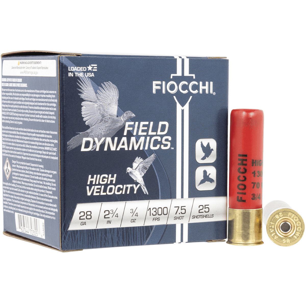 Fiocchi 28HV75 Field Dynamics High Velocity 28 Gauge 2.75" 3/4 oz 7.5 Shot 25 Per Box Fiocchi 28HV75 Field Dynamics High Velocity 28 Gauge 2.75" 3/4 oz 7.5 Shot 25 Per Box