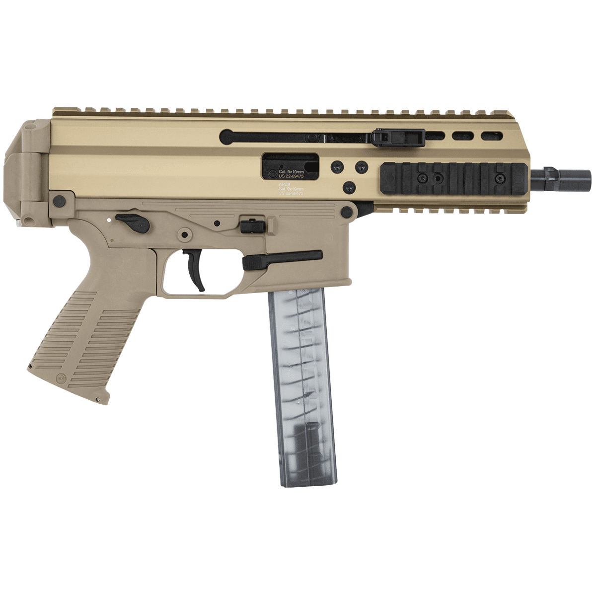 B&T Firearms 36039CT APC9 Pro 9mm Luger 30+1 6.80", Coyote Tan, Polymer Grip, M-Lok Handgaurd with Pic Rail Slots, Ambi Controls (OEM Mag) B&T Firearms 36039CT APC9 Pro 9mm Luger 30+1 6.80", Coyote Tan, Polymer Grip, M-Lok Handgaurd with Pic Rail Slots, Ambi Controls (OEM Mag)