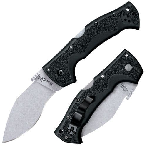 Cold Steel CS62JM Rajah III 3.50" Folding Drop Point Plain Stone Washed AUS-10A SS Blade/Black Griv-Ex Handle Includes Pocket Clip Cold Steel CS62JM Rajah III 3.50" Folding Drop Point Plain Stone Washed AUS-10A SS Blade/Black Griv-Ex Handle Includes Pocket Clip