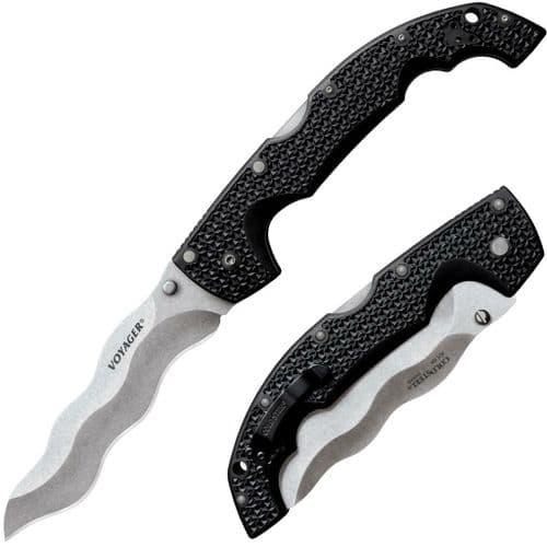 Cold Steel CS29AXW Voyager XL 5.50" Folding Kris Plain AUS-10A SS Blade Black Griv-Ex w/Aluminum Liners Handle Cold Steel CS29AXW Voyager XL 5.50" Folding Kris Plain AUS-10A SS Blade Black Griv-Ex w/Aluminum Liners Handle