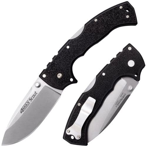 Cold Steel CS62RQ 4-Max Scout 4" Folding Plain Stone Washed Japanese AUS-10A SS Blade/ Black Griv-Ex Handle Includes Pocket Clip Cold Steel CS62RQ 4-Max Scout 4" Folding Plain Stone Washed Japanese AUS-10A SS Blade/ Black Griv-Ex Handle Includes Pocket Clip
