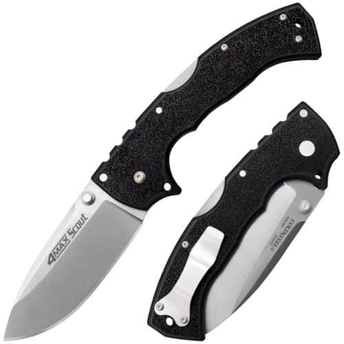 Cold Steel CS62RQ 4-Max Scout 4" Folding Plain Stone Washed Japanese AUS-10A SS Blade/ Black Griv-Ex Handle Includes Pocket Clip Cold Steel CS62RQ 4-Max Scout 4" Folding Plain Stone Washed Japanese AUS-10A SS Blade/ Black Griv-Ex Handle Includes Pocket Clip