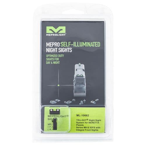 Meprolight USA 106623101 Mepro Tru-Dot Fixed Sights Self-Illuminated Green Tritium Front & Rear with Black Frame for Beretta M9, M92 Meprolight USA 106623101 Mepro Tru-Dot Fixed Sights Self-Illuminated Green Tritium Front & Rear with Black Frame for Beretta M9, M92