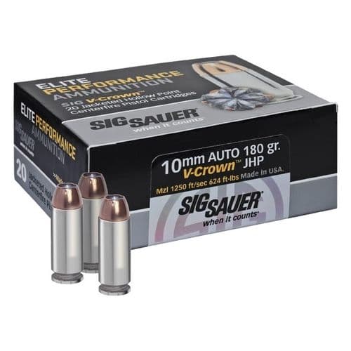 Sig Sauer Elite Performance Ammuntion 10mm 180 Grain V-Crown JHP 20 ROund Box Sig Sauer Elite Performance Ammuntion 10mm 180 Grain V-Crown JHP 20 ROund Box