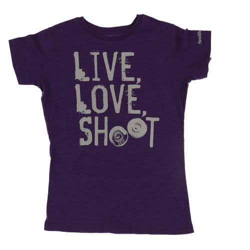 Smith and Wesson Vintage Purple Ladies Live Love Shoot Fashion Tee Smith and Wesson Vintage Purple Ladies Live Love Shoot Fashion Tee