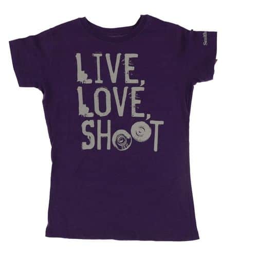 Smith and Wesson Vintage Purple Ladies Live Love Shoot Fashion Tee Smith and Wesson Vintage Purple Ladies Live Love Shoot Fashion Tee