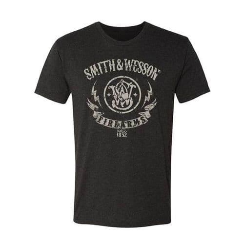 Smith and Wesson Lightning Emblem T-Shirt - Charcoal Black Smith and Wesson Lightning Emblem T-Shirt - Charcoal Black